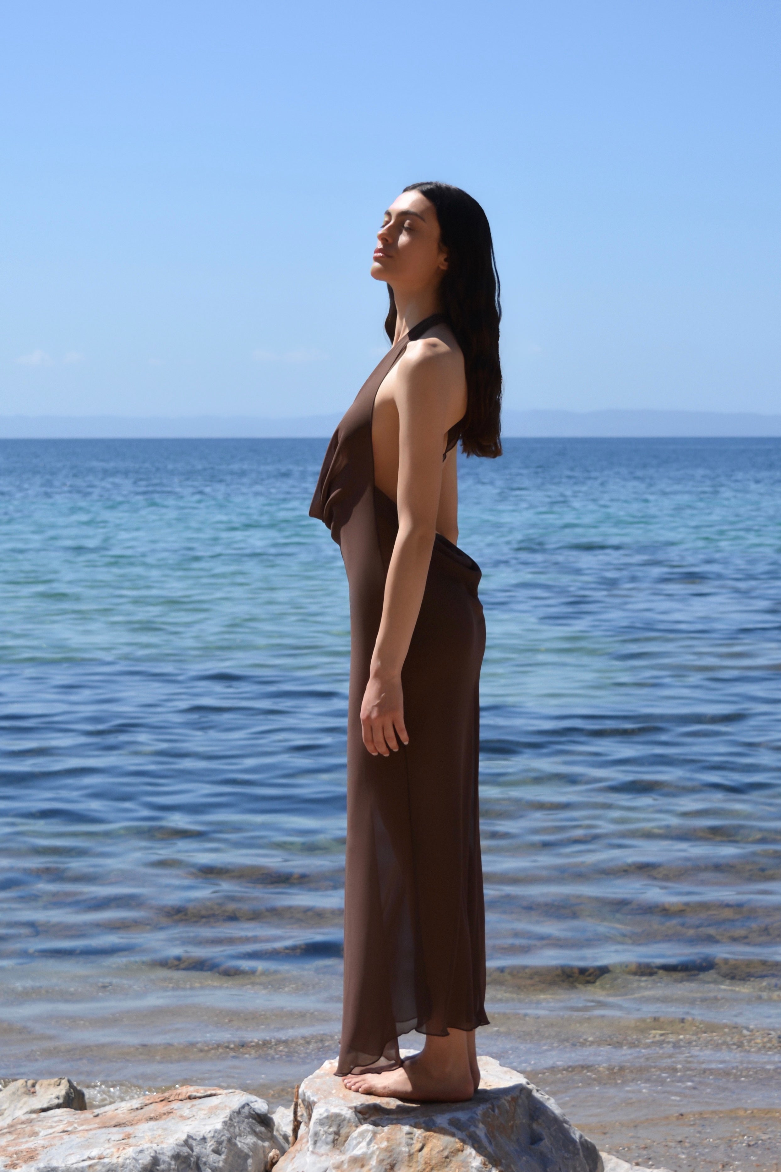 RIVIERA MAXI DRESS IN DARK CHOCOLATE