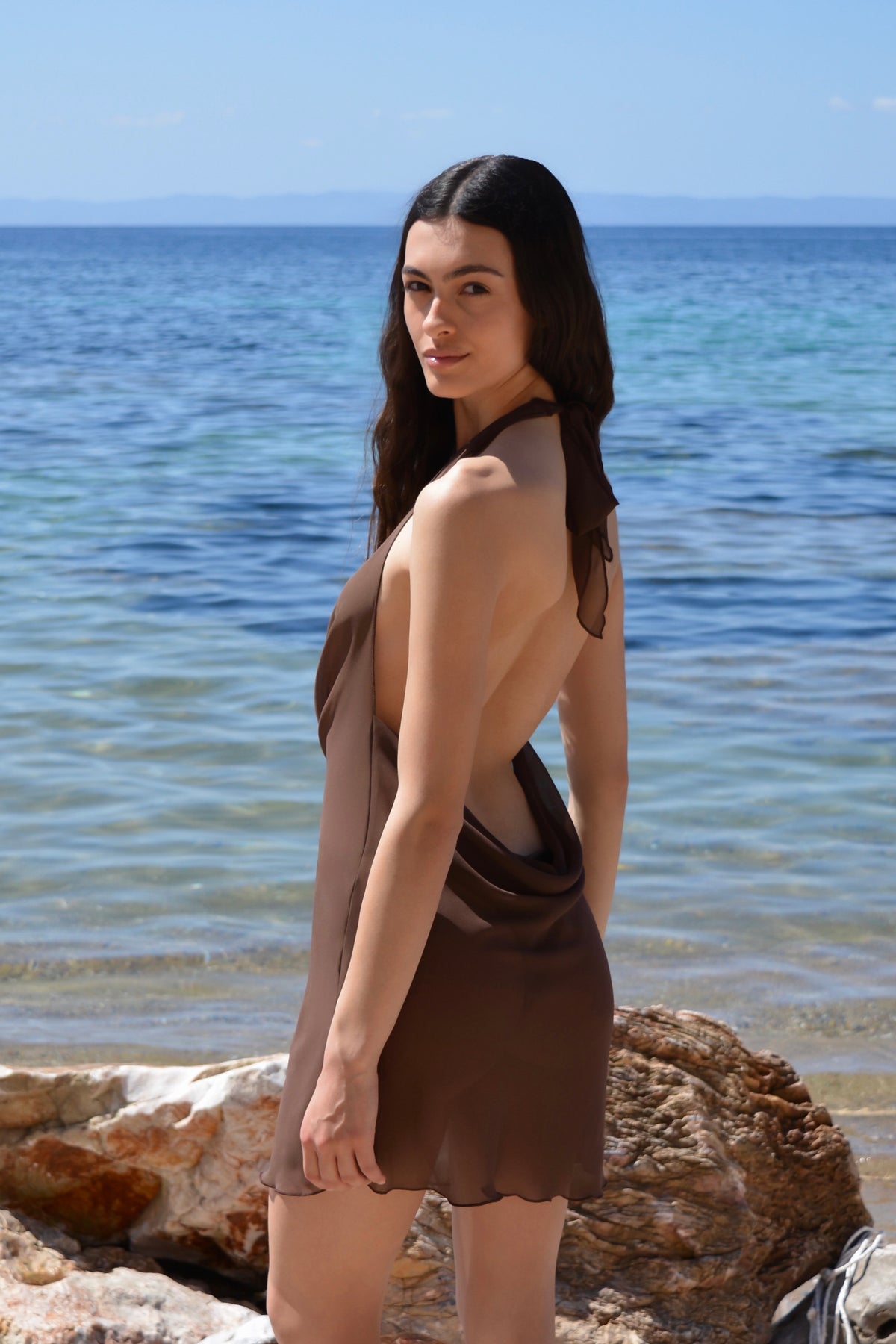 RIVIERA MINI DRESS IN DARK CHOCOLATE